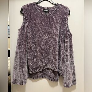 Express Purple Chunky Chenille Sweater Cut Out Shoulders